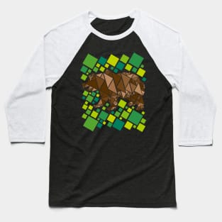 Geometric Bear Design in Shades of Brown and Green Baseball T-Shirt